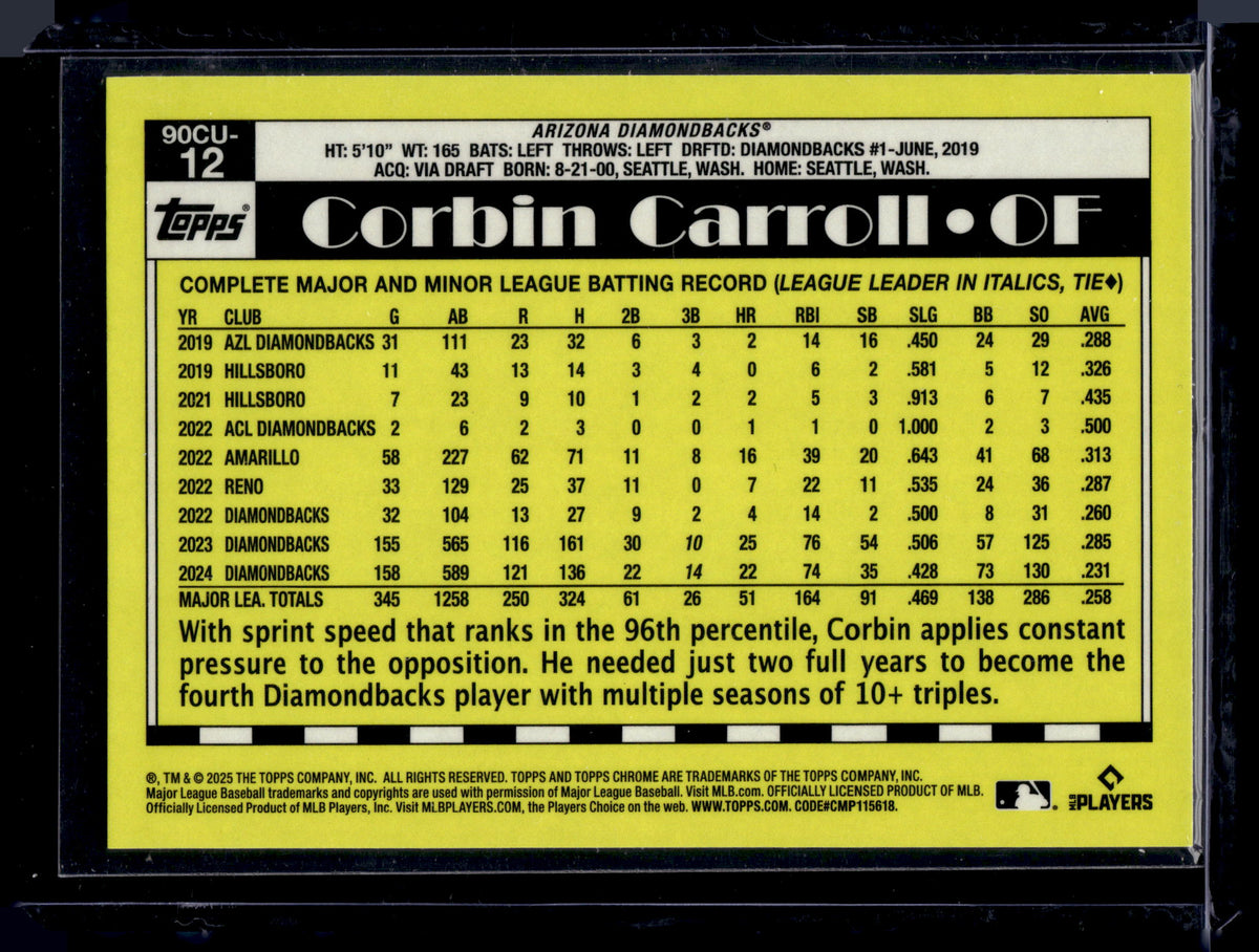 HL-P01 2025 Topps Chrome 1989 Corbin Carroll #90CU-12 Geometric Diamondbacks
