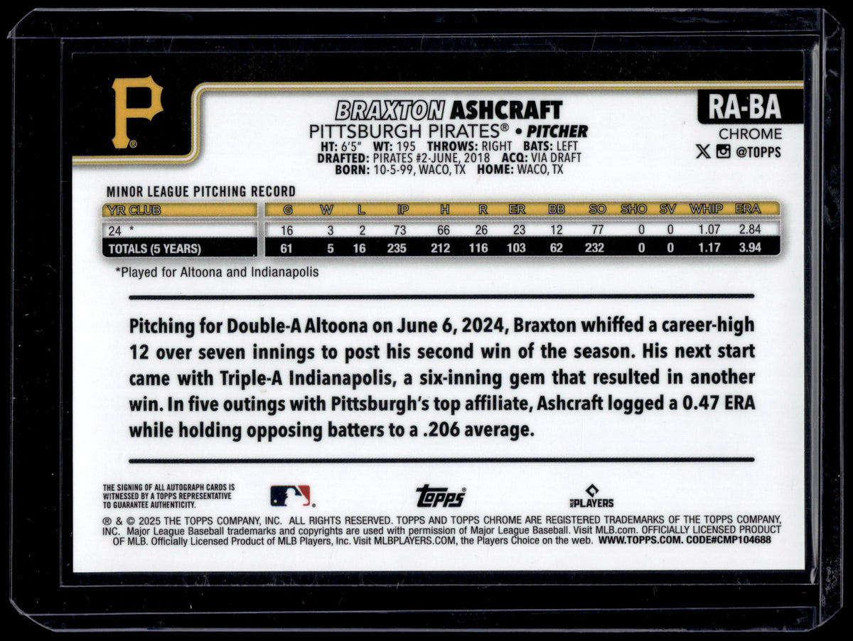 HL-P01 2025 Topps Chrome Braxton Ashcraft #RA-BA RC