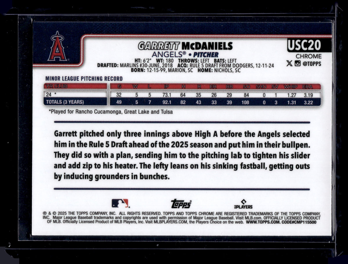 2025 Topps Chrome Update Garrett McDaniels #USC20 Geometric Refractor RC