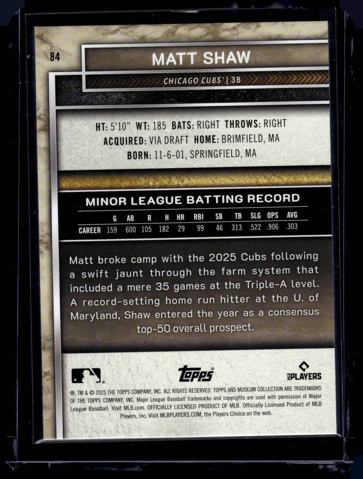 HL-P01 2025 Topps Museum Collection Matt Shaw #84 RC