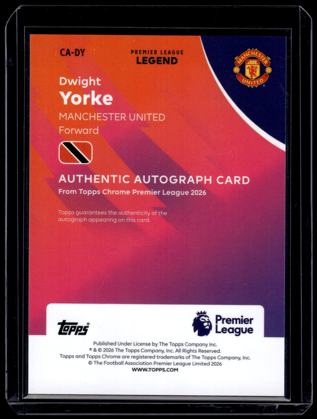HL-P01 2026 Topps Chrome Premier League Dwight Yorke #CA-DY Purple Geo /75 AAC