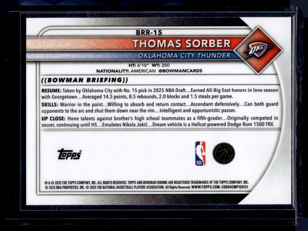 HL-P01 2025 Topps Bowman Chrome Thomas Sorber #BRR-15 Refractor RC