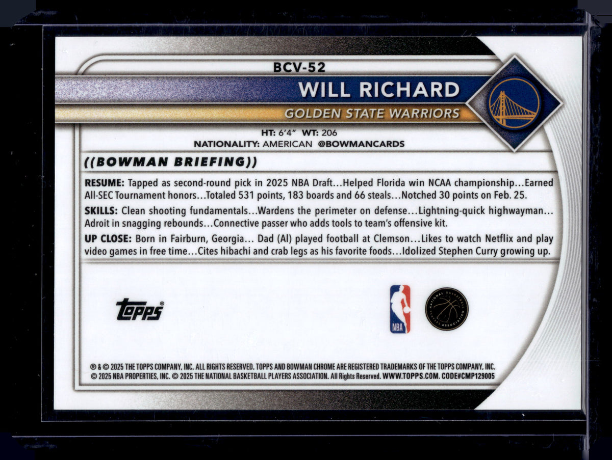 HL-P01 2025 Bowman Chrome Will Richard #BCV-52 Orange Geometric Refractor /25 RC