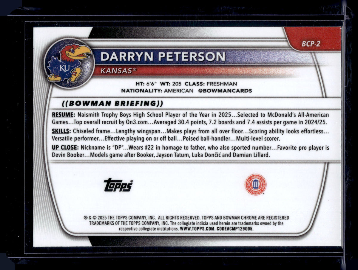 HL-P01 2025 Bowman Chrome University Darryn Peterson #BCP-2 Base 1st Bowman