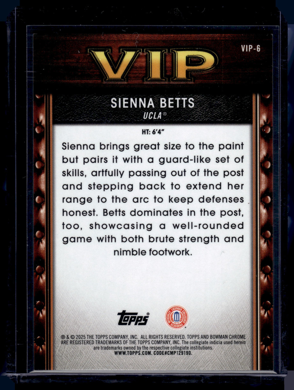 HL-P01 2025 Bowman Chrome U Sienna Betts VIP Gold Geometric Refractor /50 #VIP-6