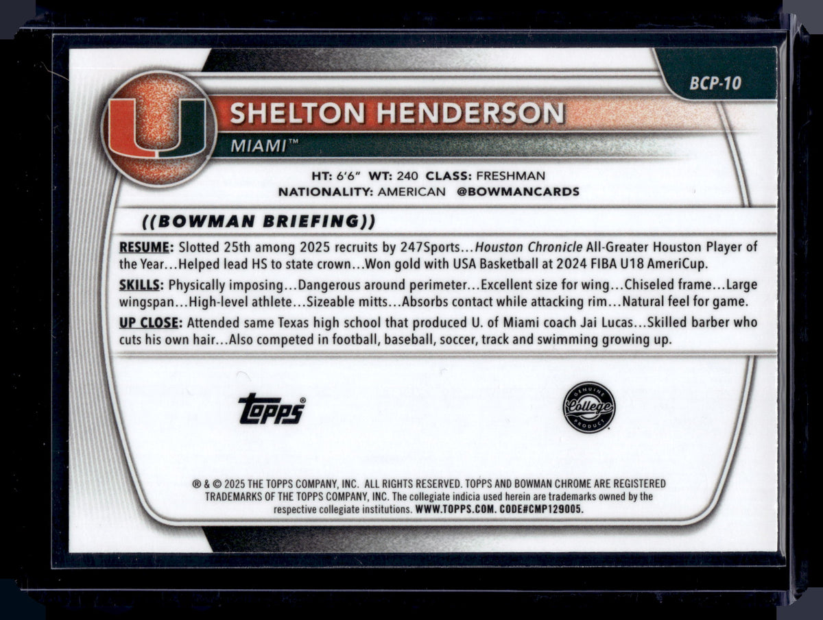 HL-P01 2025 Bowman Chrome U Shelton Henderson #BCP-10 Green Geometric /99 1st