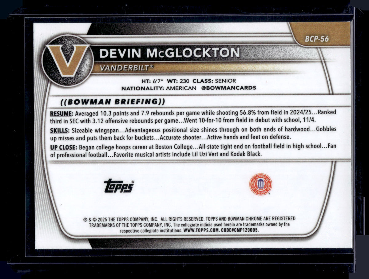 HL-P01 2025 Bowman Chrome U Devin McGlockton #BCP-56 Geometric Refractor