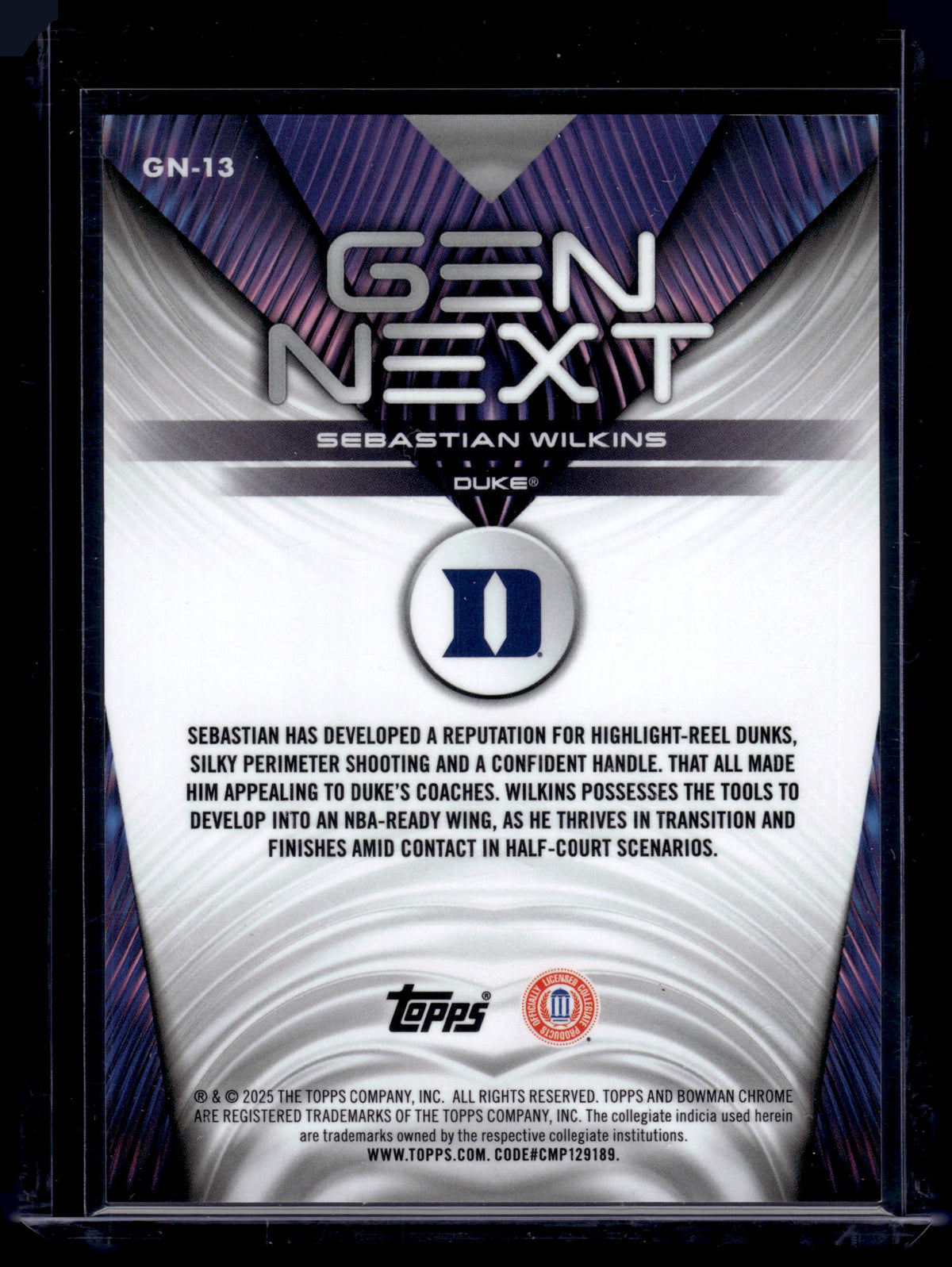 HL-P01 2025 Bowman Chrome U Gen Next Sebastian Wilkins #GN-13 /50