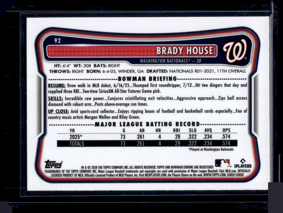 HL-P01 2026 Bowman Chrome Brady House #92 Refractor RC