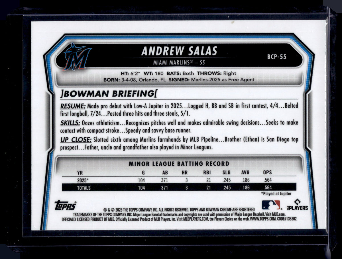 HL-P01 2026 Bowman Chrome Andrew Salas #BCP-55 Purple Geometric Refractor /250