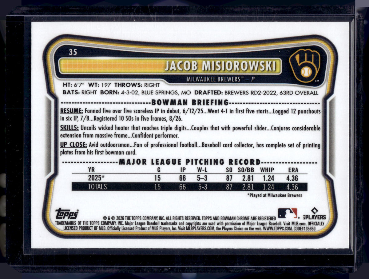 HL-P01 2026 Topps Bowman Chrome Jacob Misiorowski #35 RC