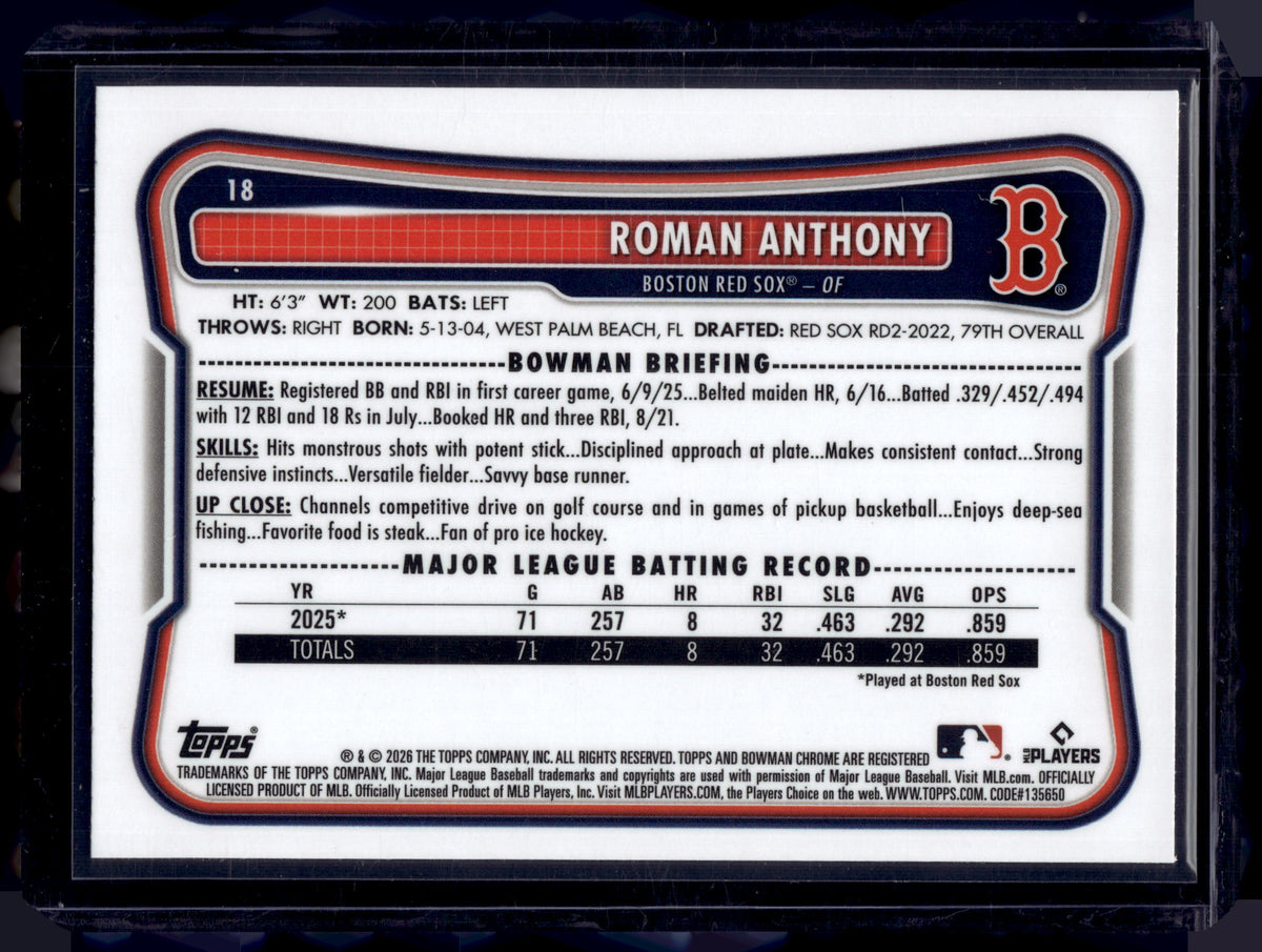 HL-P01 2026 Bowman Chrome Roman Anthony #18 RC