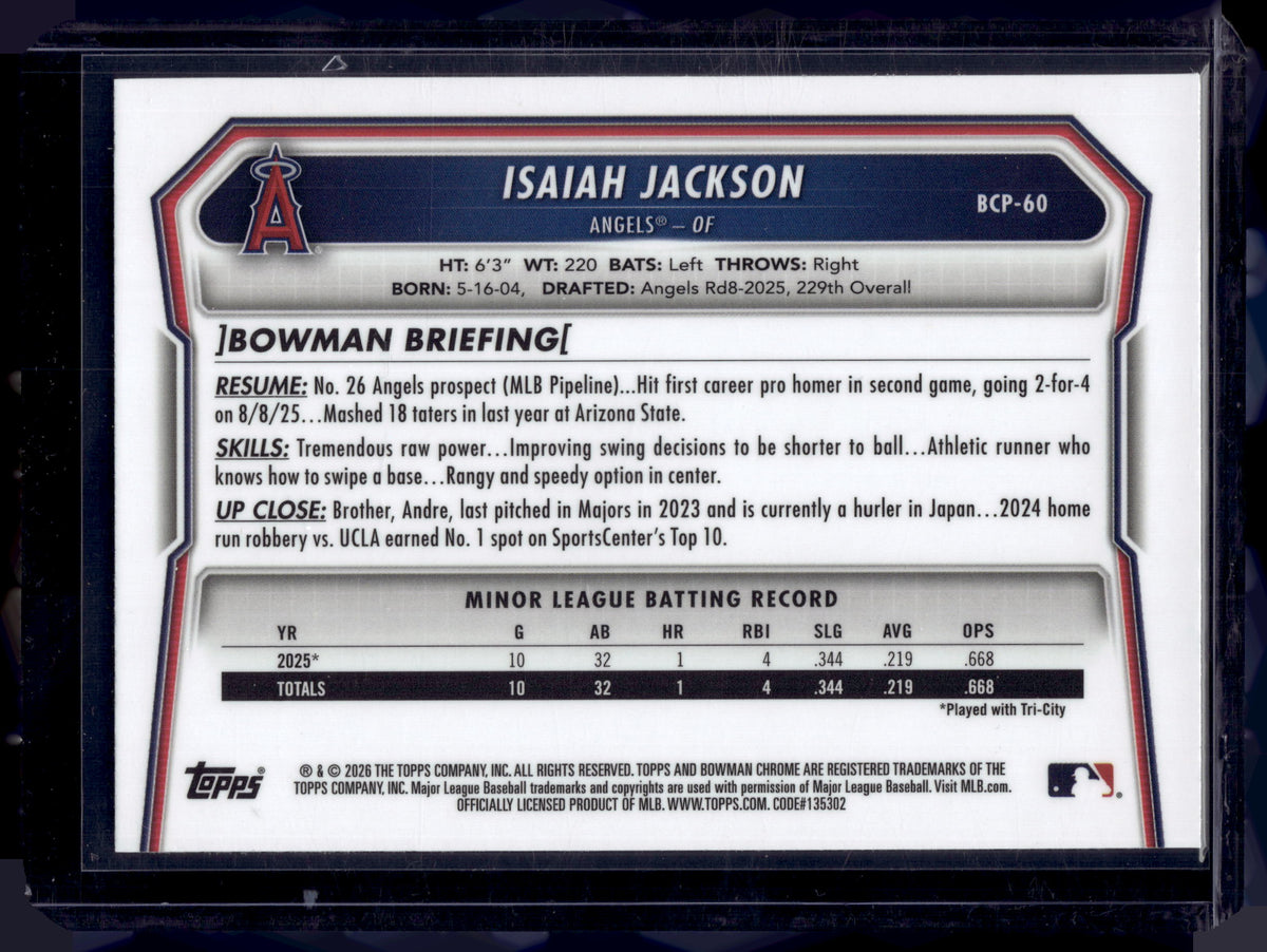 HL-P01 2026 Bowman Chrome Isaiah Jackson #BCP-60 Purple Geo /250 1st Bowman