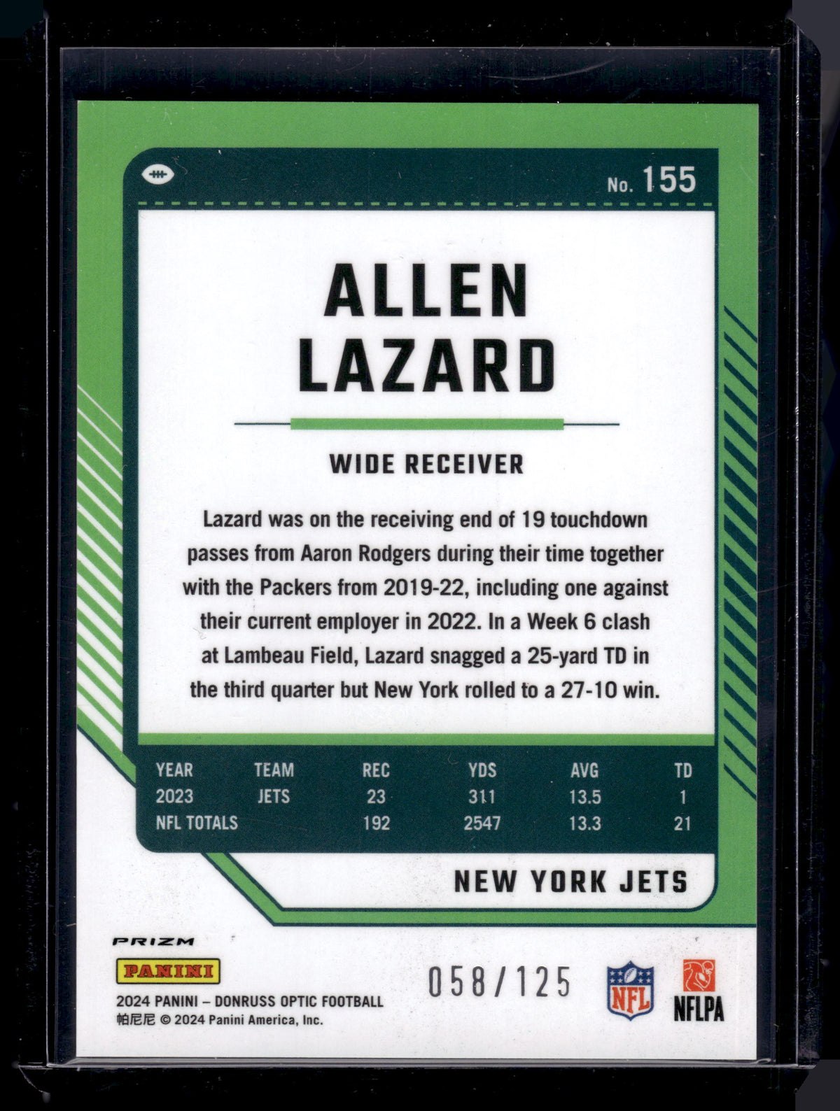 HL-P02 2024 Panini Donruss Optic Football Allen Lazard #155 Red /125