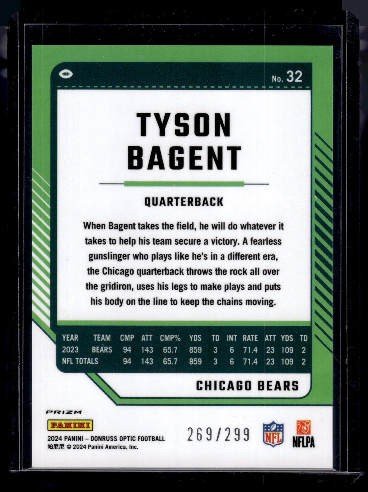HL-P02 2024 Panini Donruss Optic Football Tyson Bagent #32 Aqua /299