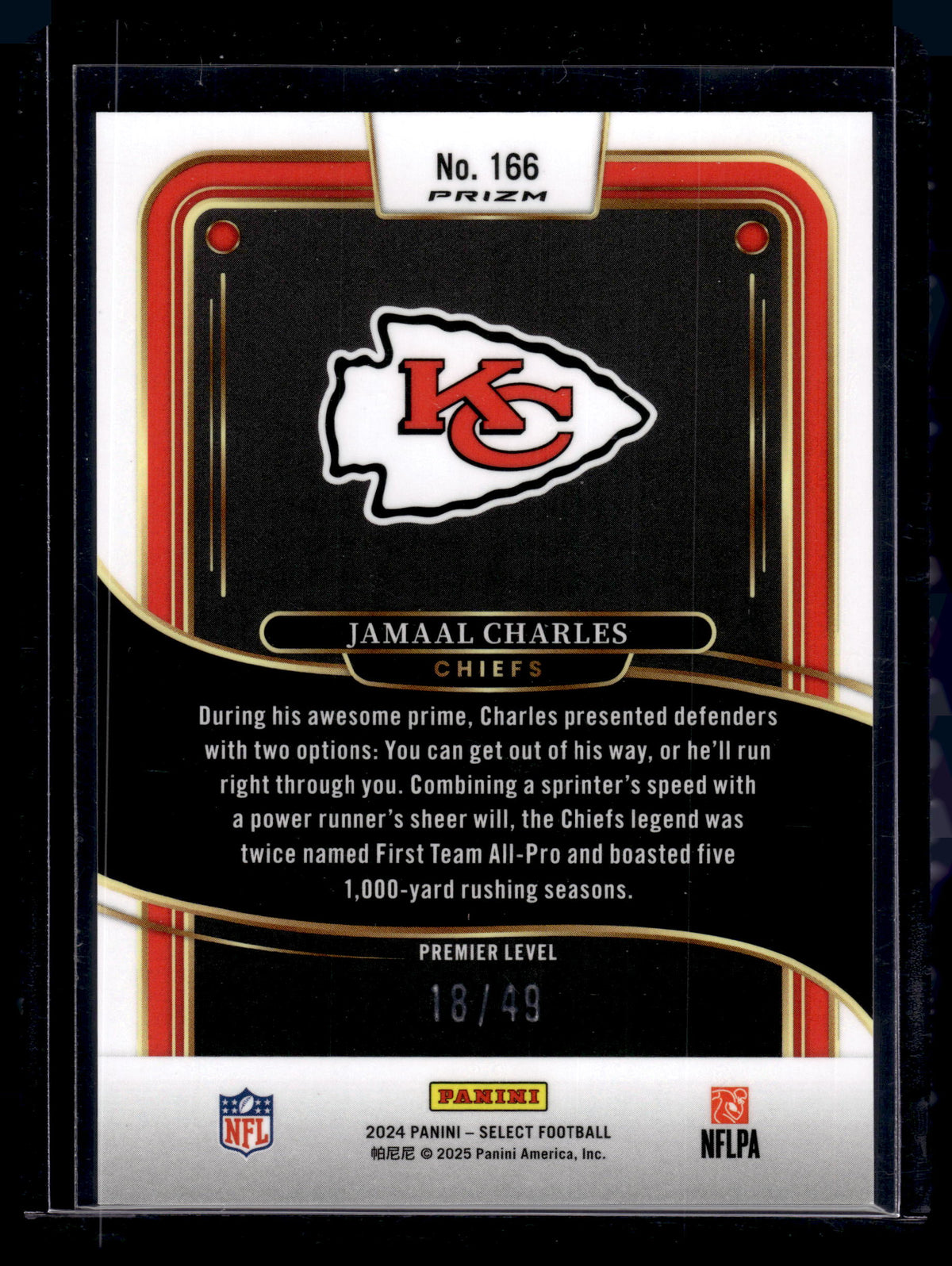 HL-P02 2024 Panini Select Prizm Premier Level Jamaal Charles #166 Lime Green /49