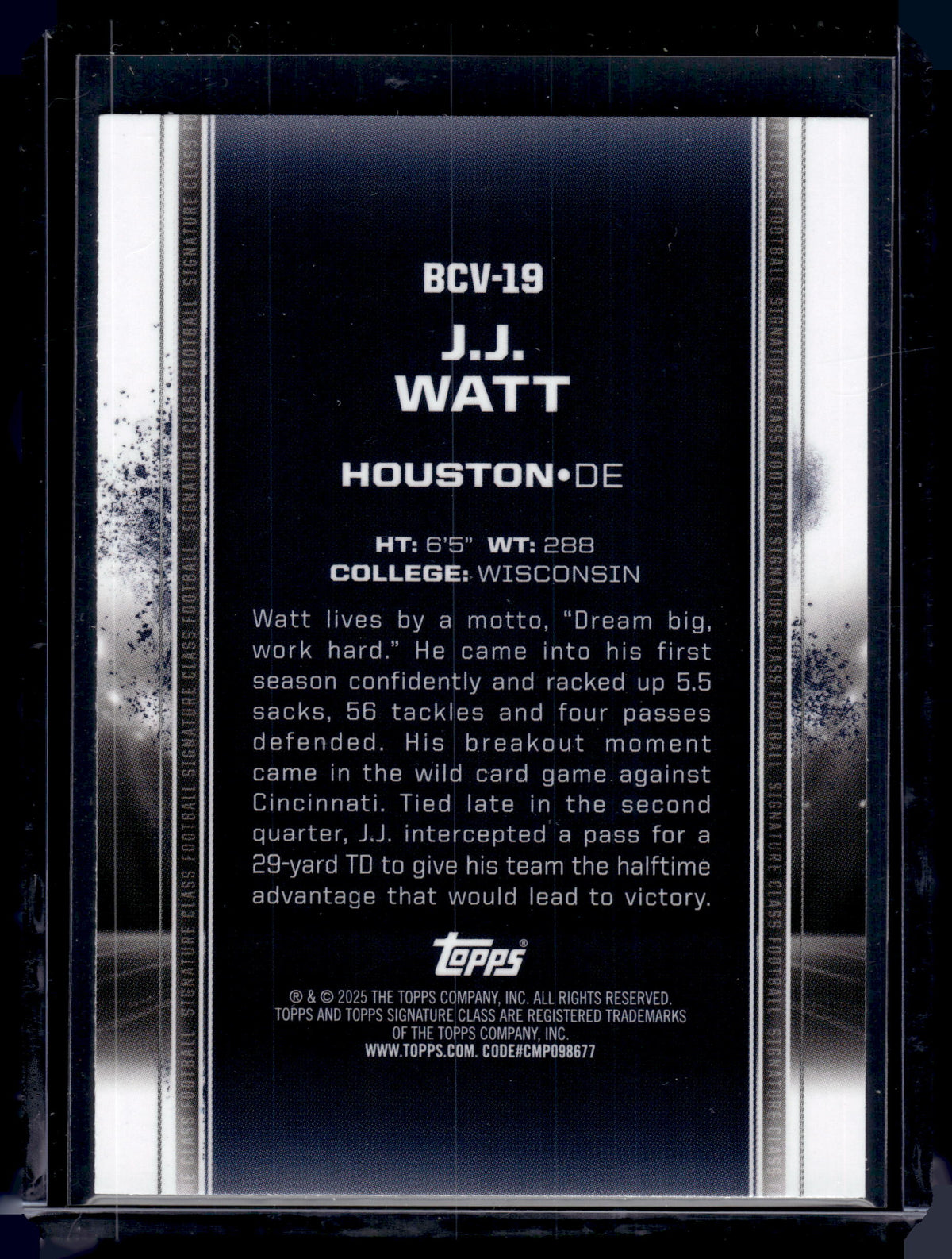 HL-P02 2025 Topps Signature Class J.J. Watt #BCV-19 /175