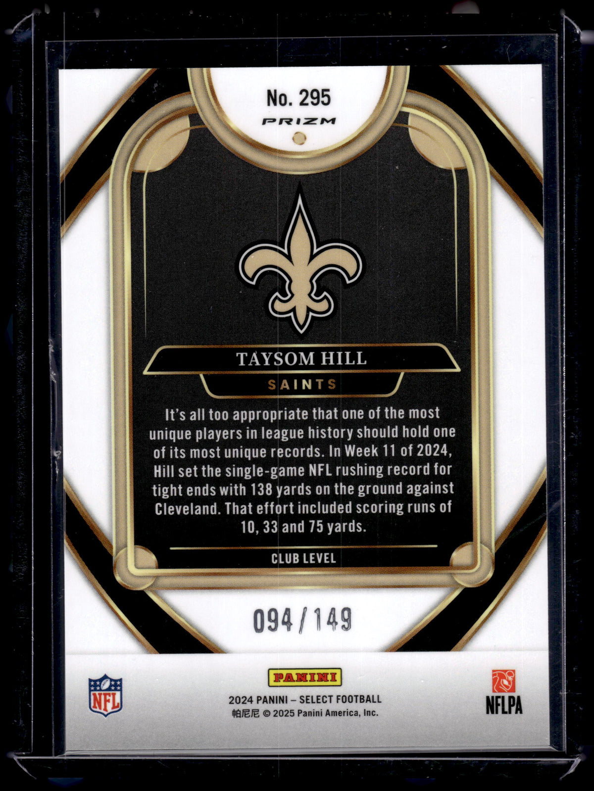 HL-P02 2024 Panini Select Taysom Hill #295 Tri-Color Prizm /149