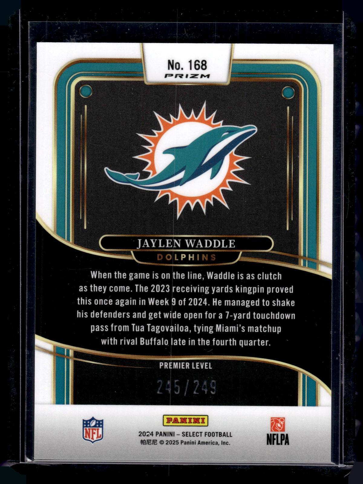 HL-P02 2024 Panini Select Premier Level Jaylen Waddle #168 Tri-Color Prizm /249