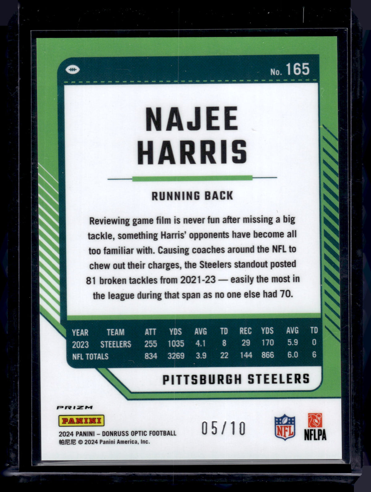 HL-P02 2024 Panini Donruss Optic Football Najee Harris #165 Gold Prizm /10