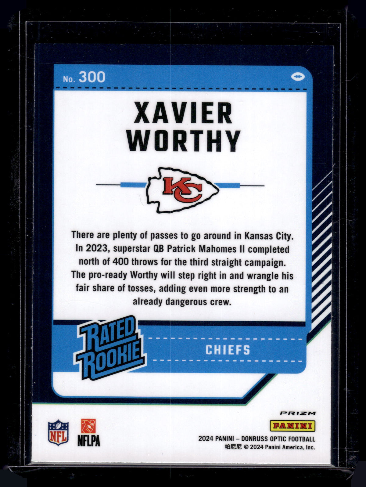 HL-P02 2024 Panini Donruss Optic Prizm Xavier Worthy #300 Blue Prizm