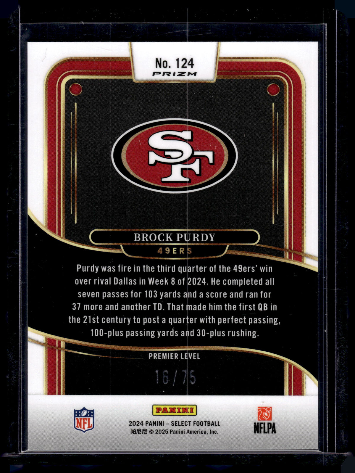 HL-P02 2024 Panini Select Brock Purdy #124 Purple Prizm /75