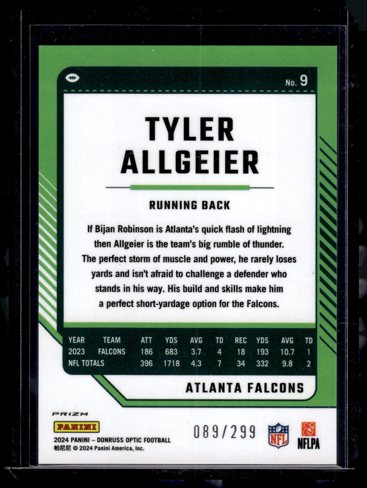 HL-P02 2024 Panini Donruss Optic Prizm Tyler Allgeier #9 Light Blue /299