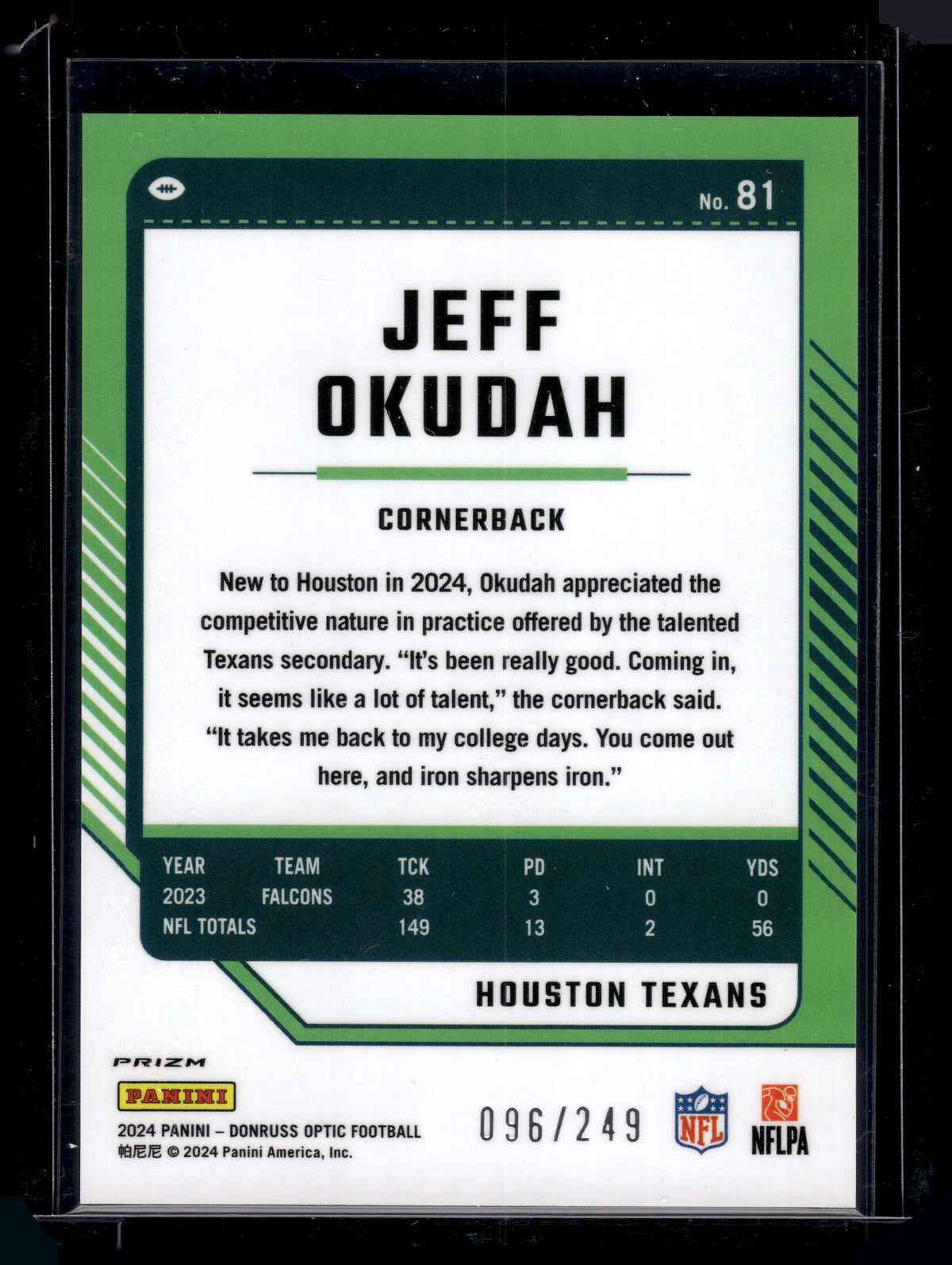 HL-P02 2024 Panini Donruss Optic Jeff Okudah #81 Orange Prizm /249