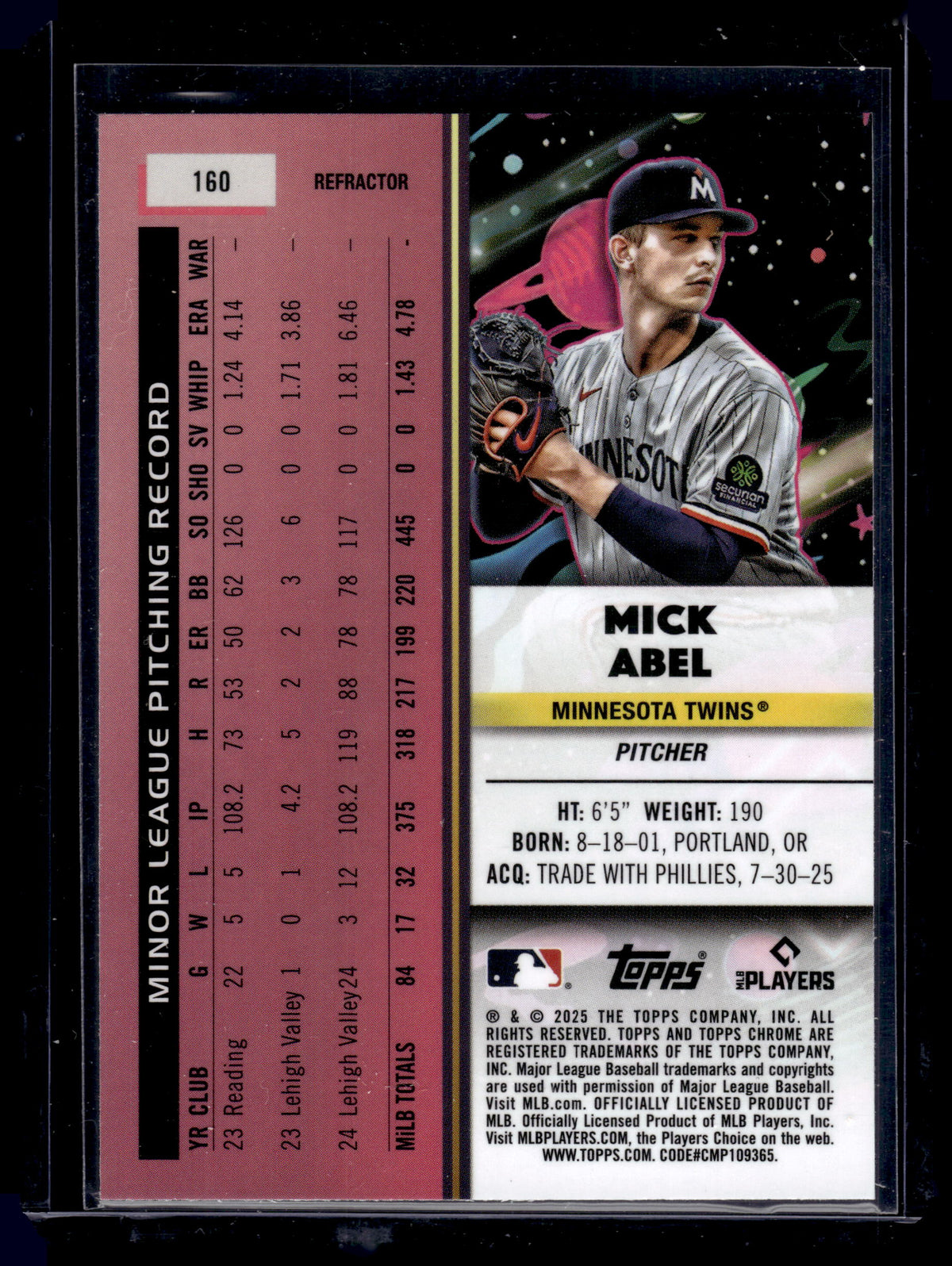 HL-P02 2025 Topps Chrome Cosmic Mick Abel #160 Refractor RC