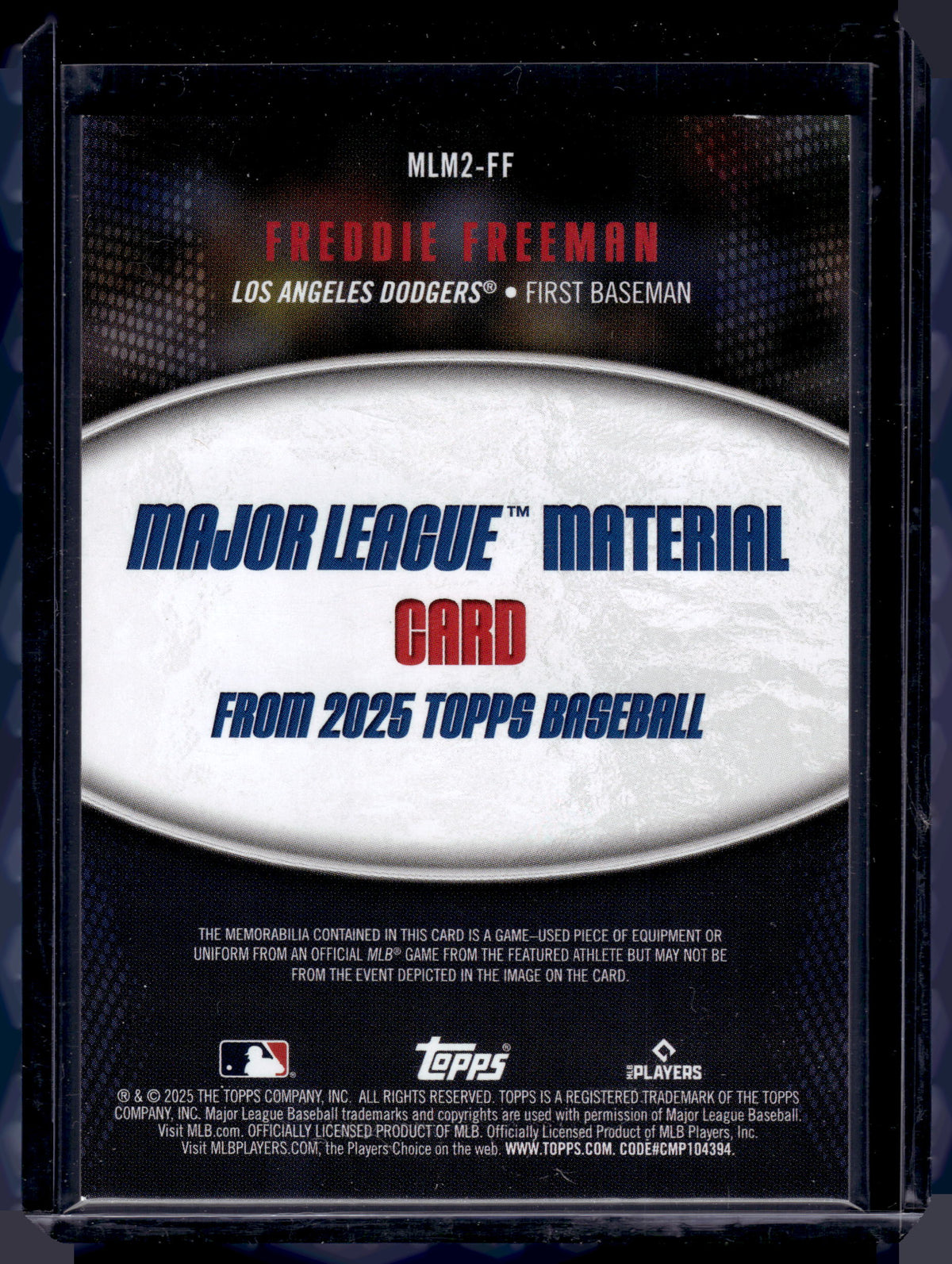 HL-P02 2025 Topps Major League Material Freddie Freeman #MLM2-FF