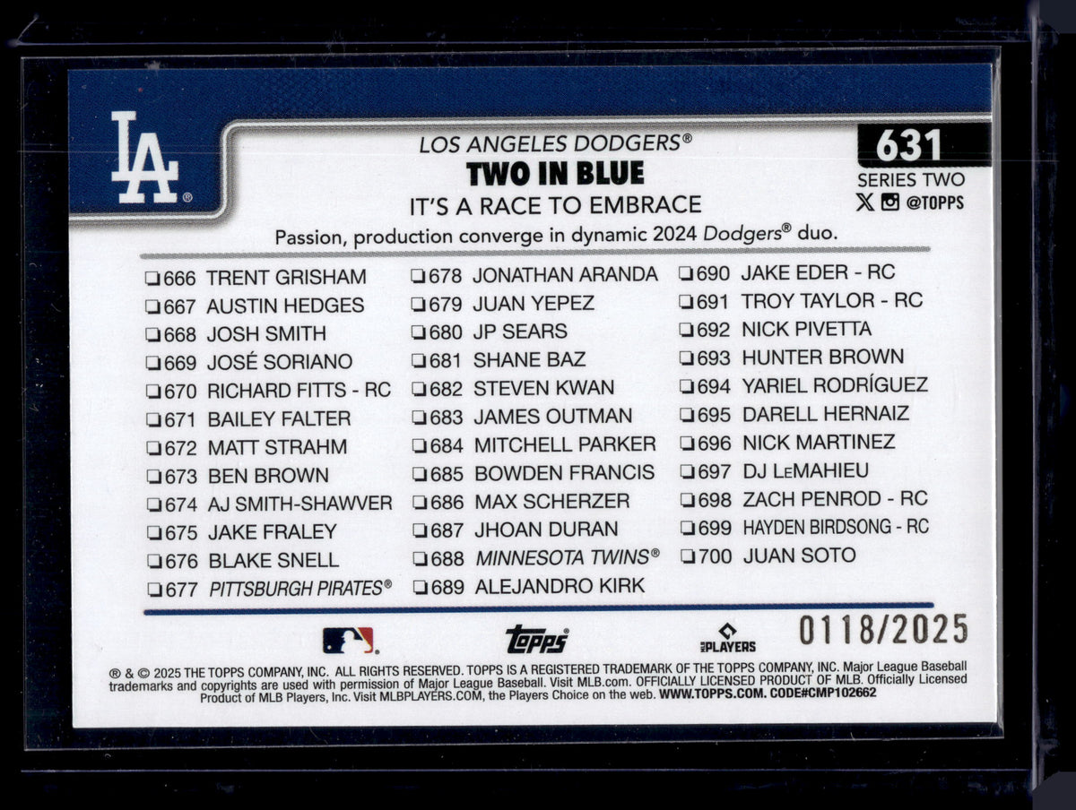 HL-P02 2025 Topps Series 2 Mookie Betts Freddie Freeman #631 Gold 0118/2025