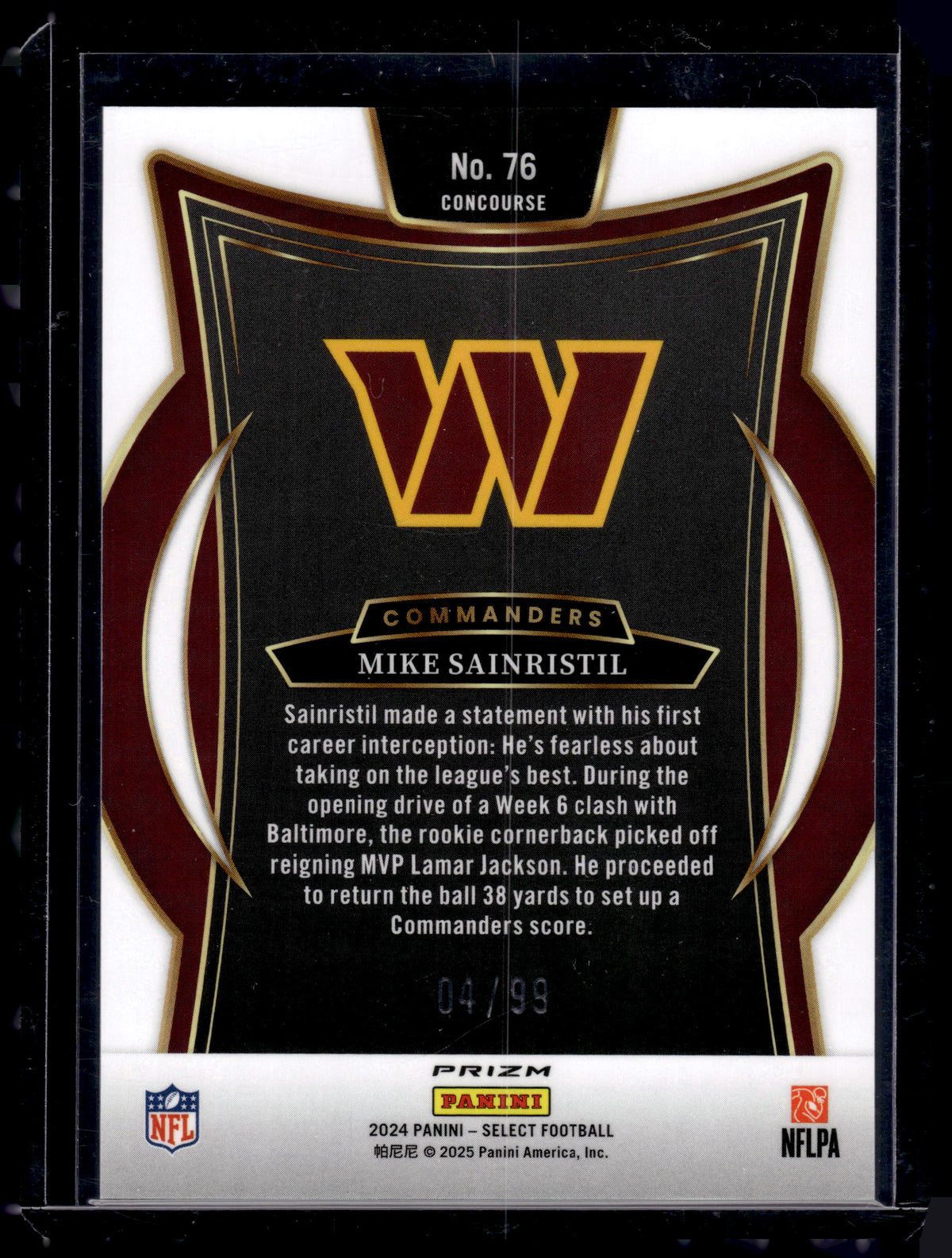 HL-P02 2024 Panini Select Concourse Mike Sainristil #76 Red /99 RC