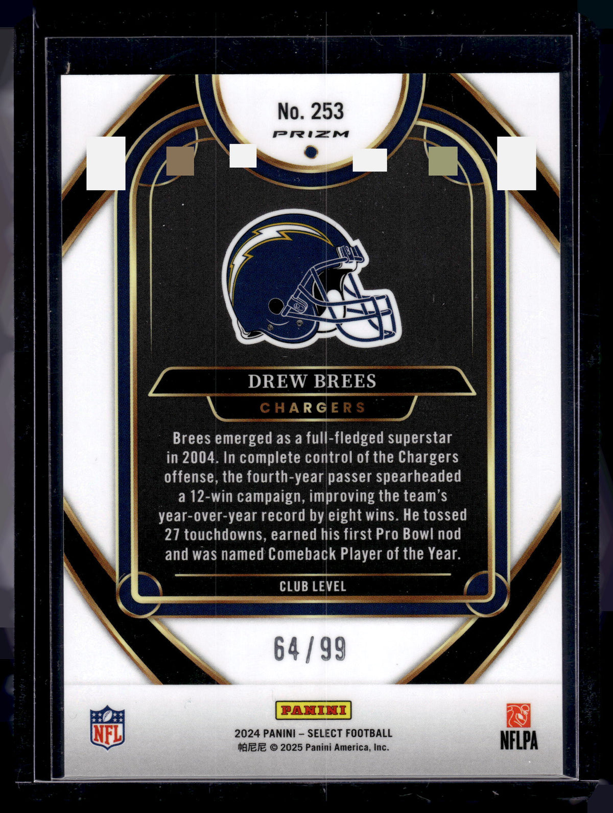 HL-P02 2024 Panini Select Prizm Drew Brees #253 Blue /99