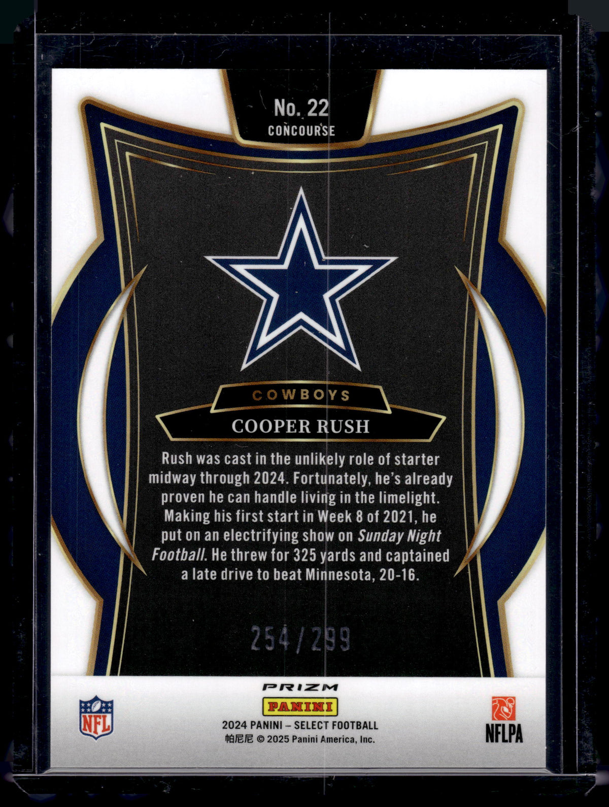 HL-P02 2024 Panini Select Concourse Cooper Rush #22 Red White Blue Prizm /299