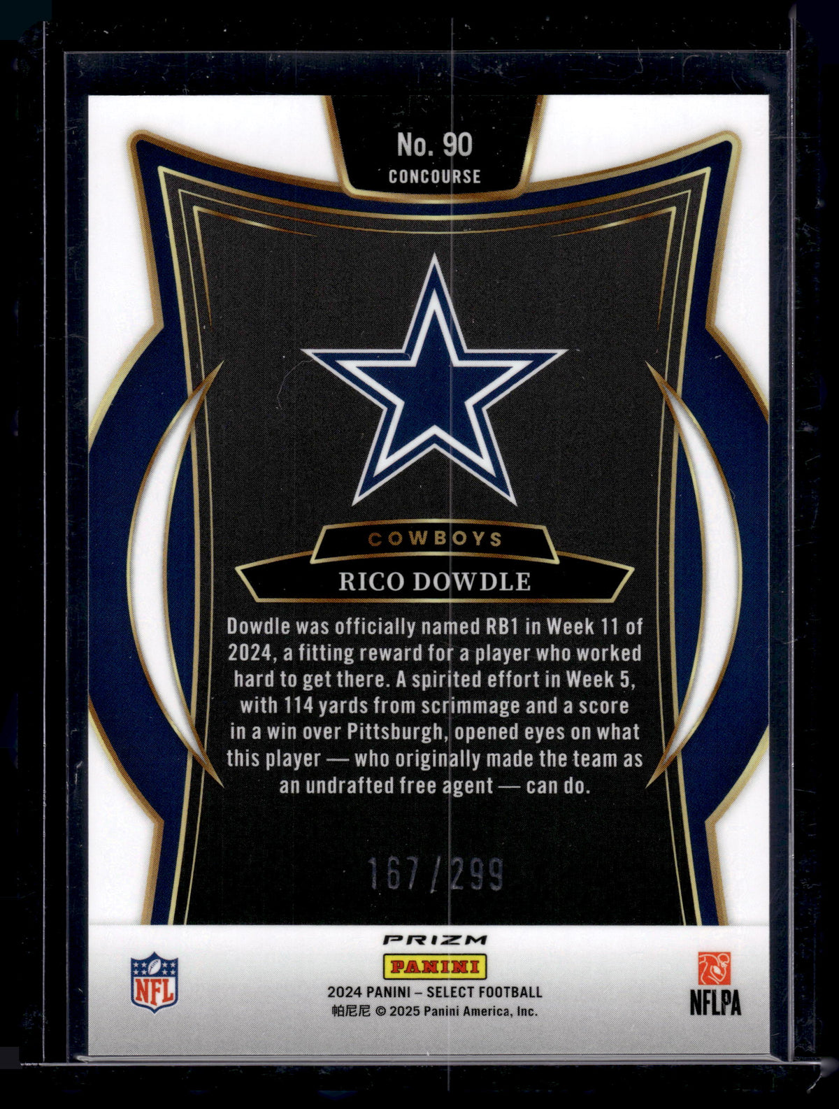 HL-P02 2024 Panini Select Concourse Rico Dowdle #90 Tri-Color Prizm /299