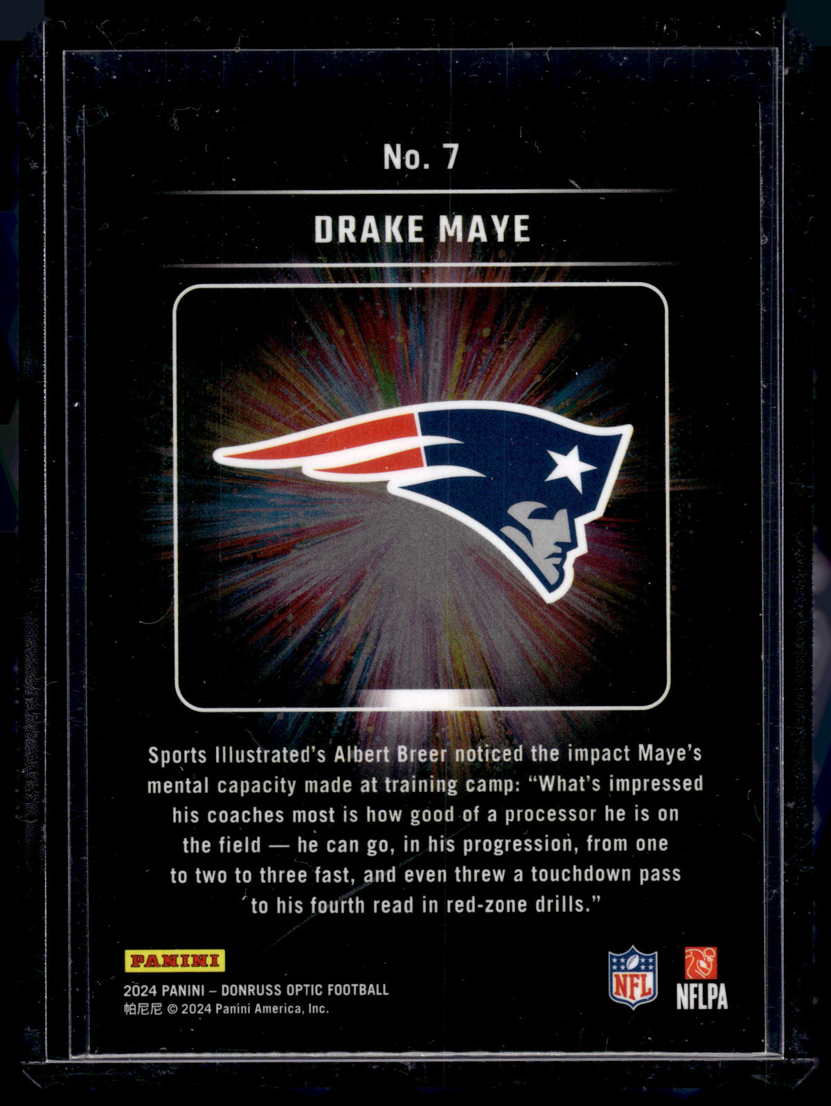 HL-P02 2024 Panini Donruss Optic Light It Up Drake Maye #7 Base RC
