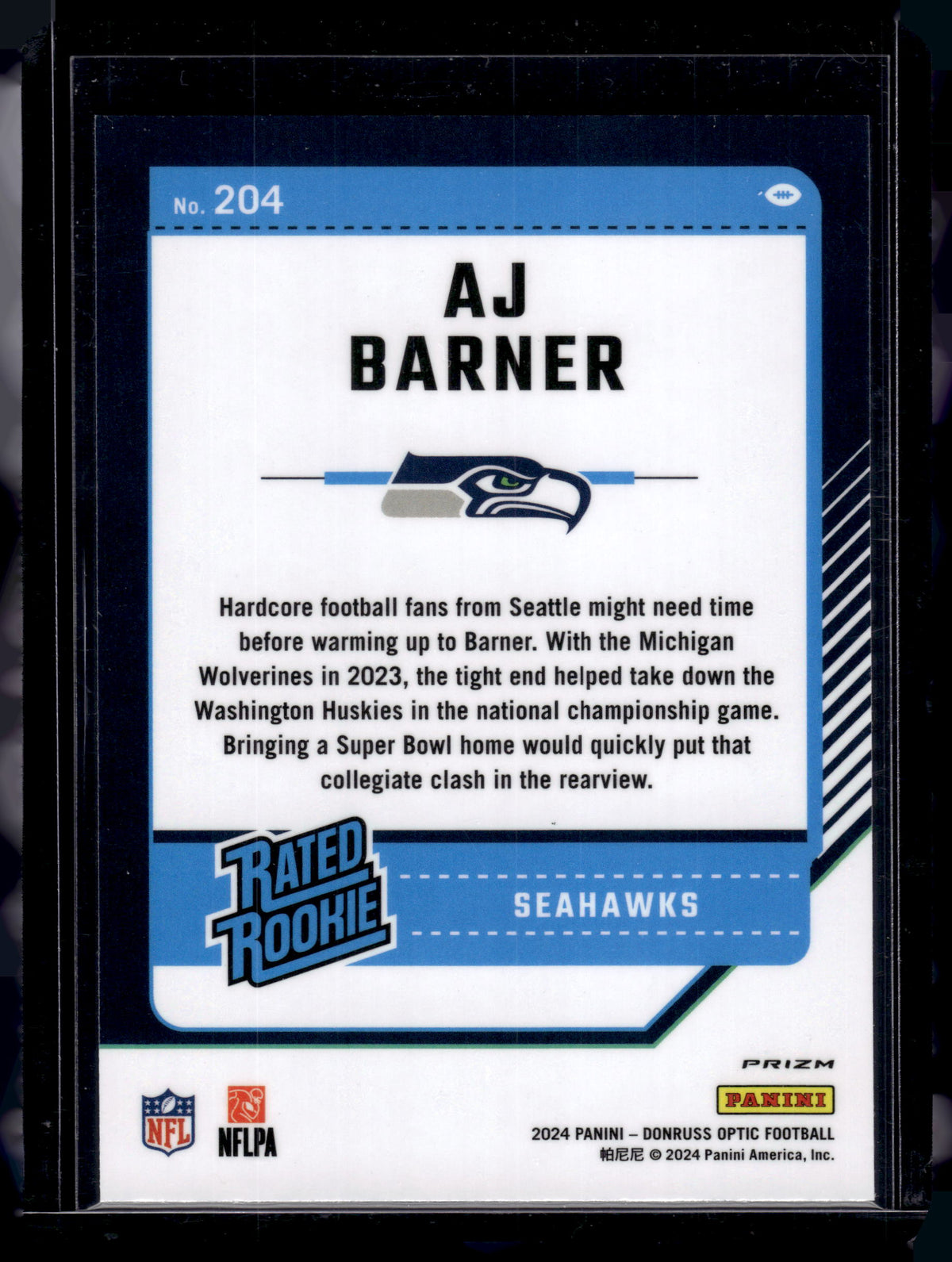 HL-P02 2024 Panini Donruss Optic AJ Barner #204 Blue Hyper Prizm Rated Rookie