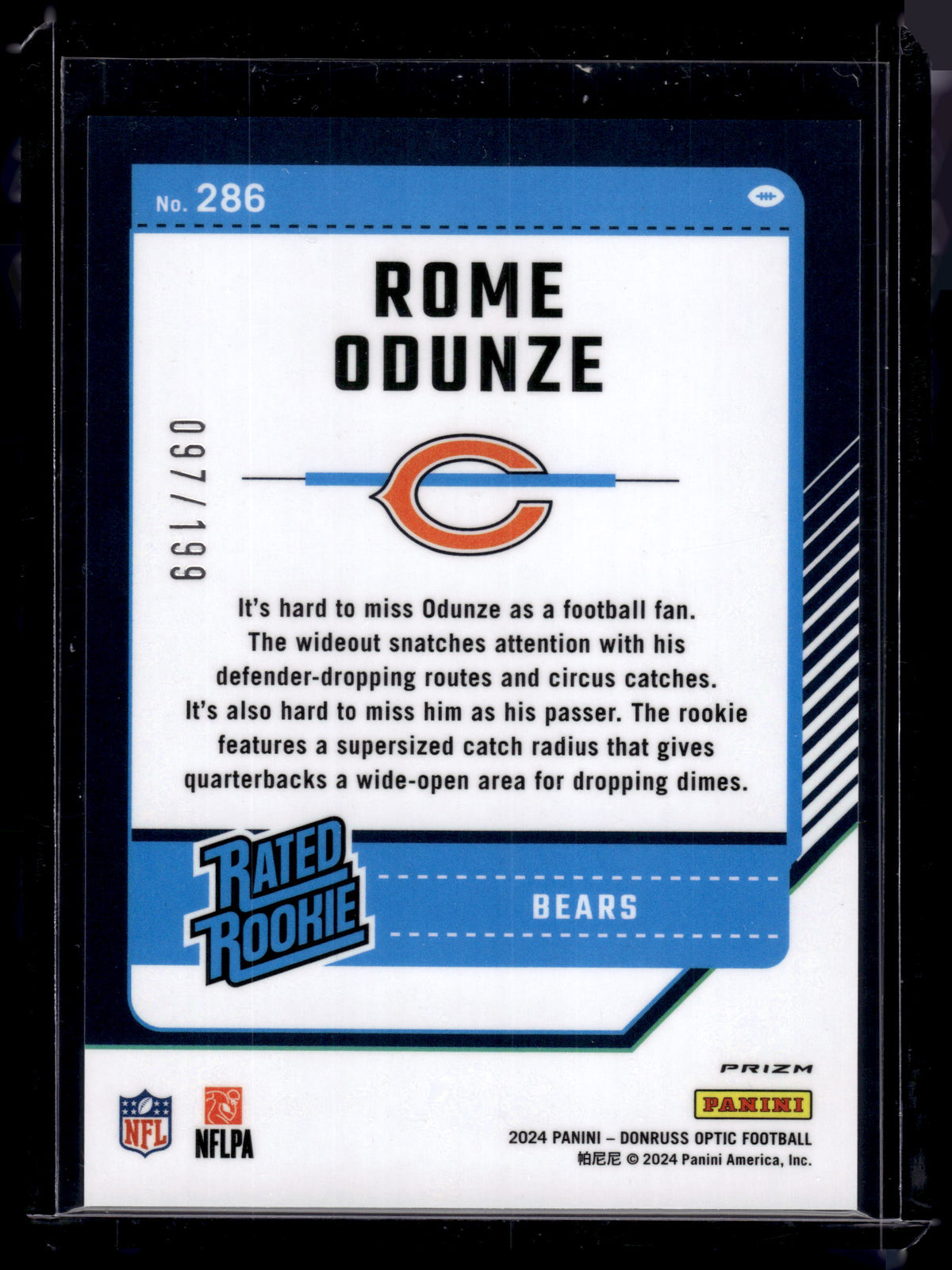 HL-P02 2024 Panini Donruss Optic Rome Odunze #286 Blue Prizm /199 Rated Rookie