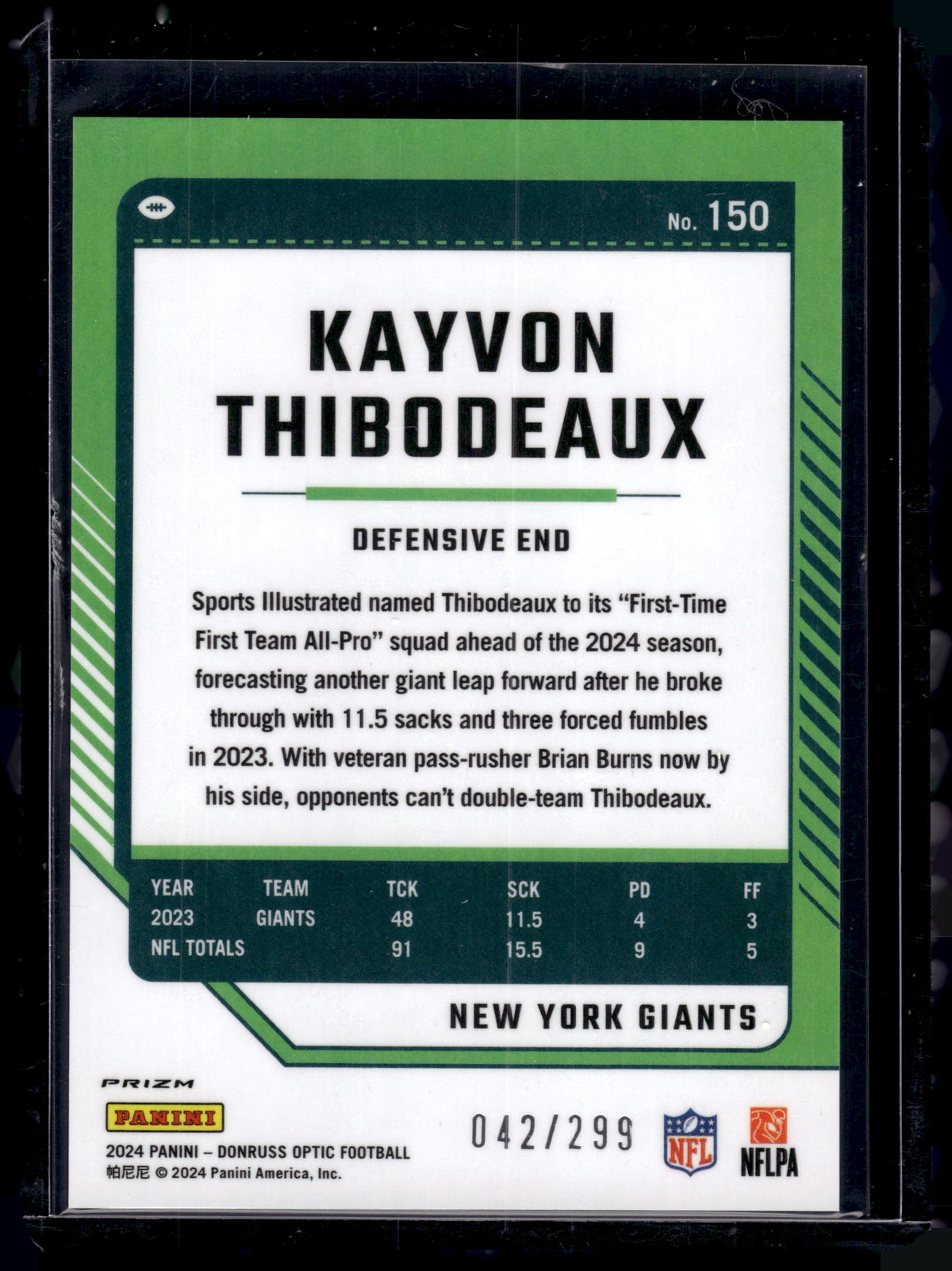 HL-P02 2024 Panini Donruss Optic Kayvon Thibodeaux #150 Blue Prizm /299