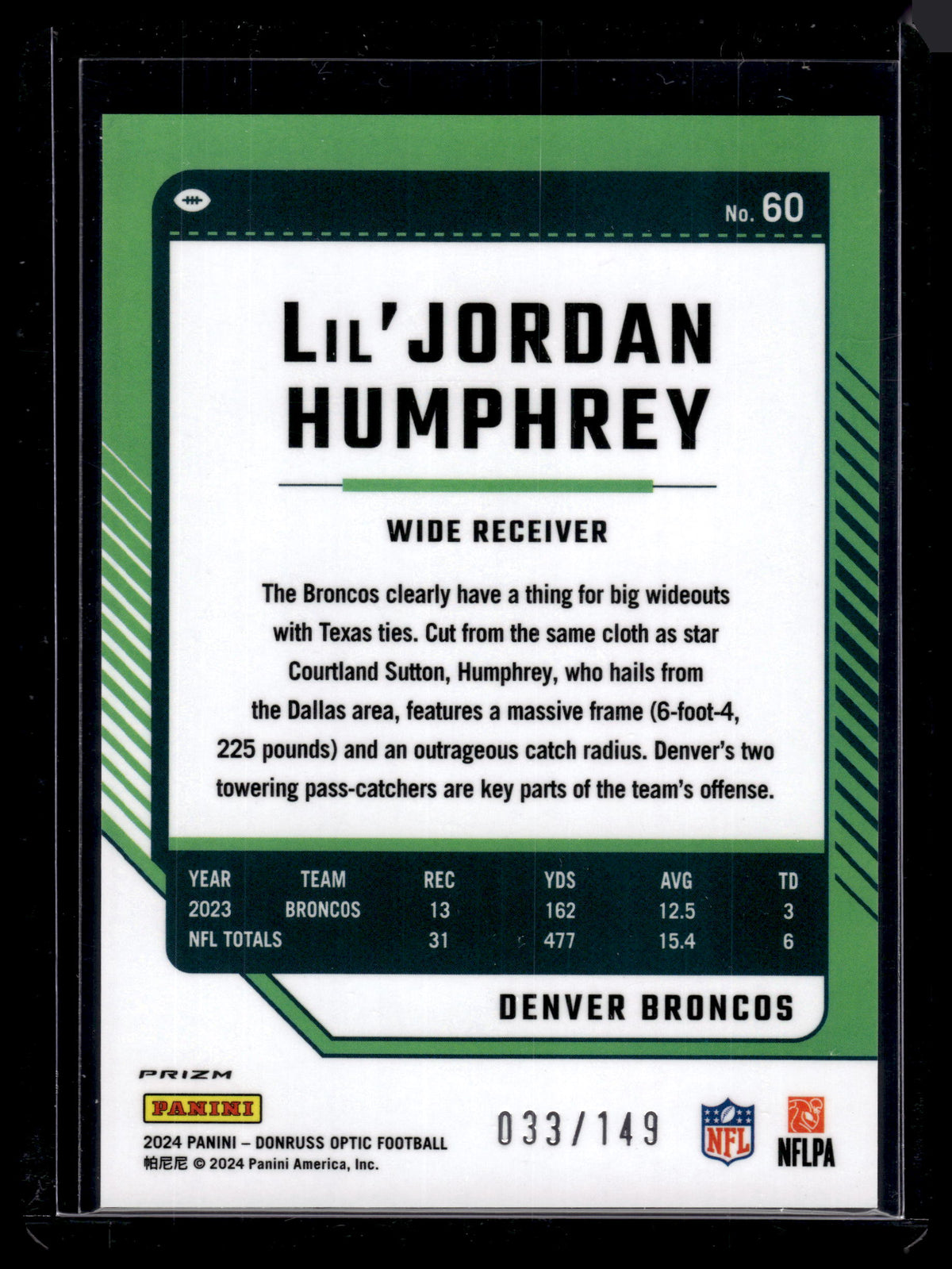 HL-P02 2024 Panini Donruss Optic Prizm Lil'Jordan Humphrey #60 Flex Prizm /149