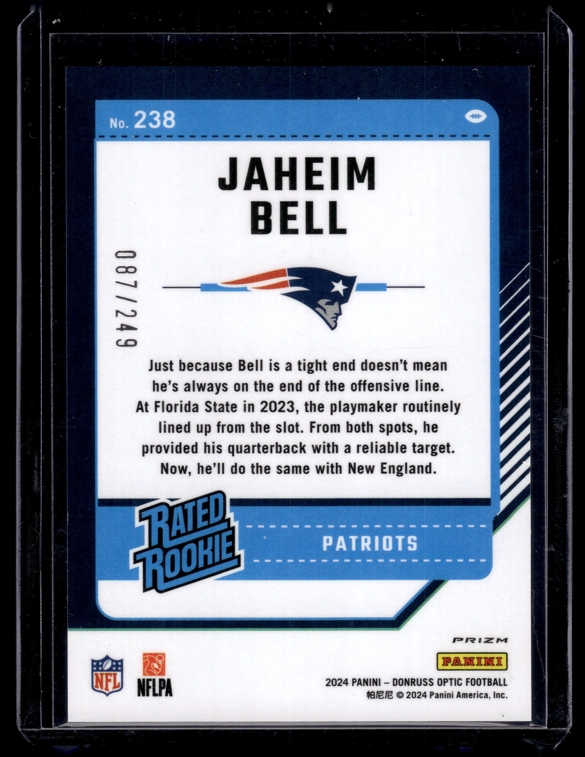 HL-P02 2024 Panini Donruss Optic Jaheim Bell #238 Orange Prizm /249 Rated Rookie