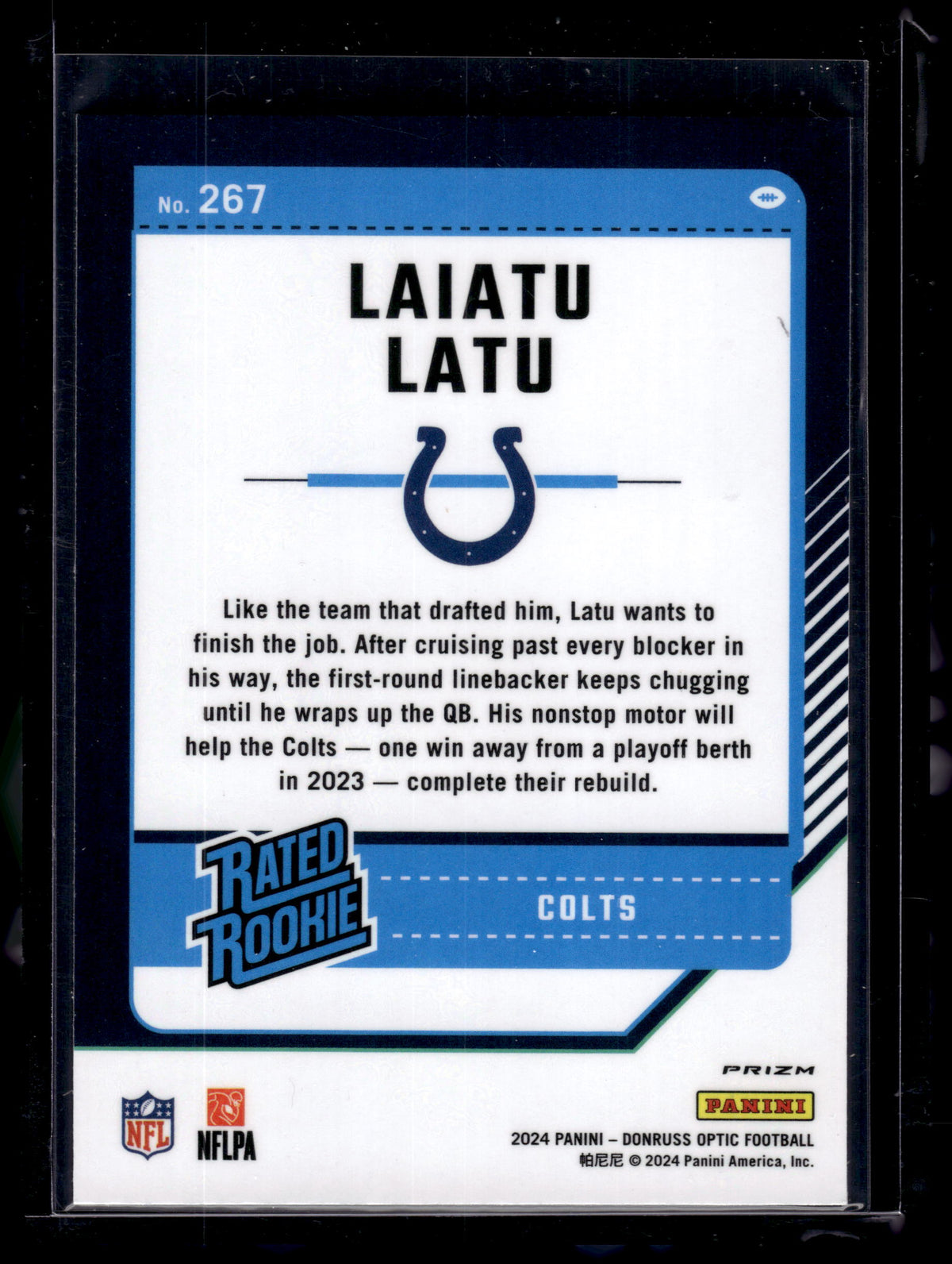 HL-P02 2024 Panini Donruss Optic Prizm Laiatu Latu #267 Purple Shock RR