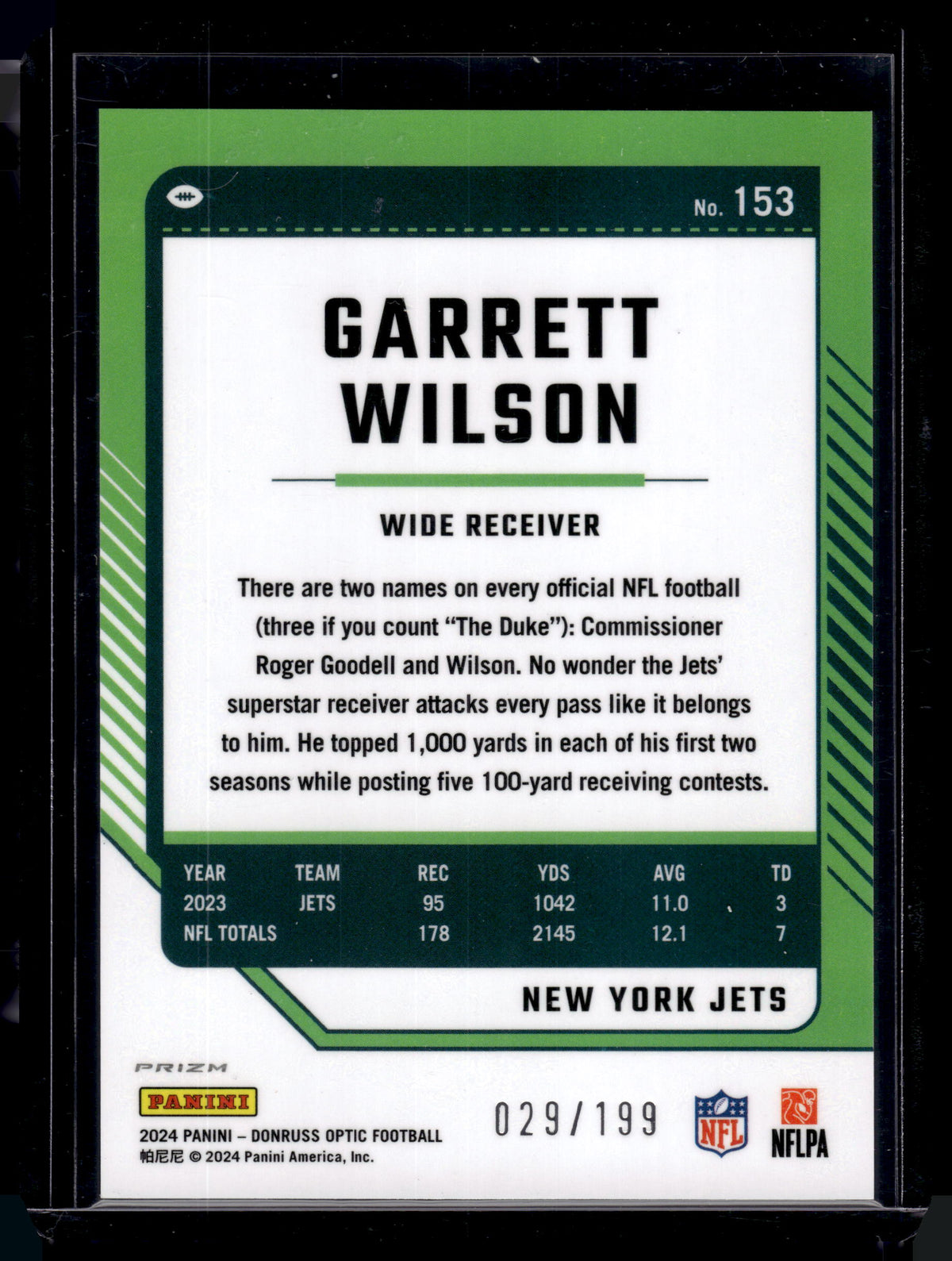 HL-P02 2024 Panini Donruss Optic Football Garrett Wilson #153 Blue /199