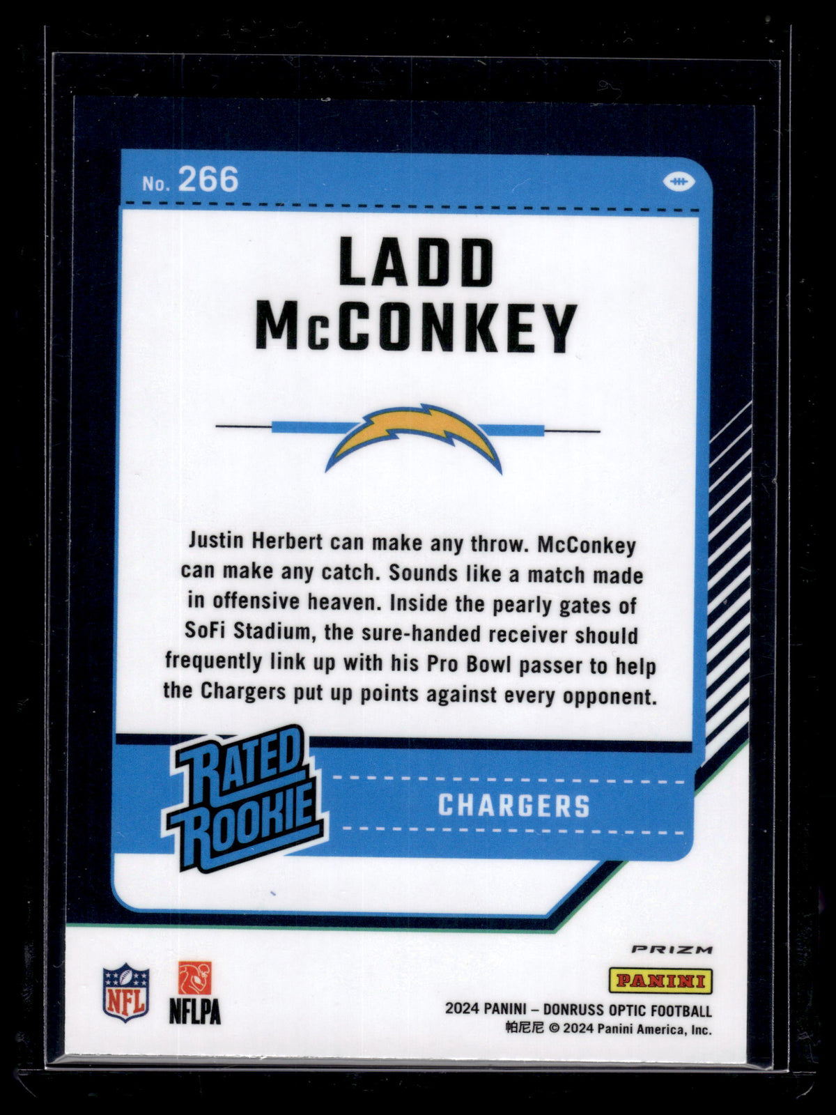 HL-P02 2024 Panini Donruss Optic Prizm Ladd McConkey #266 Blue Hyper RR