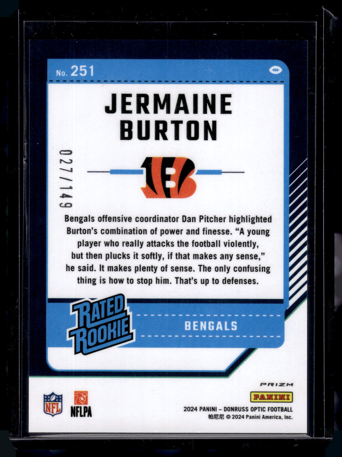 HL-P02 2024 Panini Donruss Optic Jermaine Burton #251 Flex Prizm /149 RR