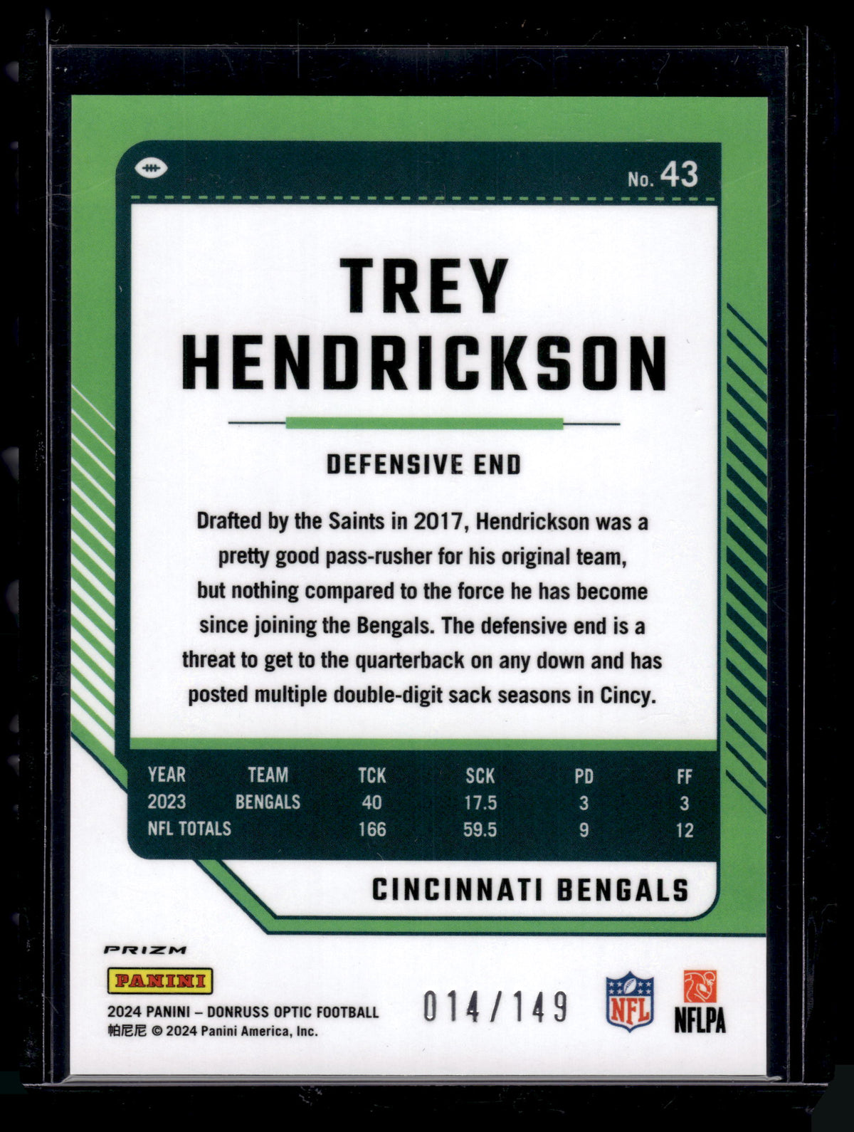 HL-P02 2024 Panini Donruss Optic Football Trey Hendrickson #43 Flex Prizm /149