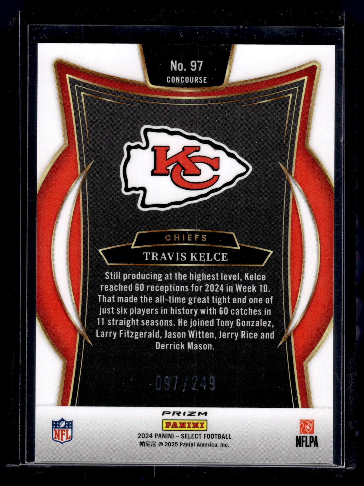 HL-P02 2024 Panini Select Football Travis Kelce #97 Blue Checker /249 Chiefs