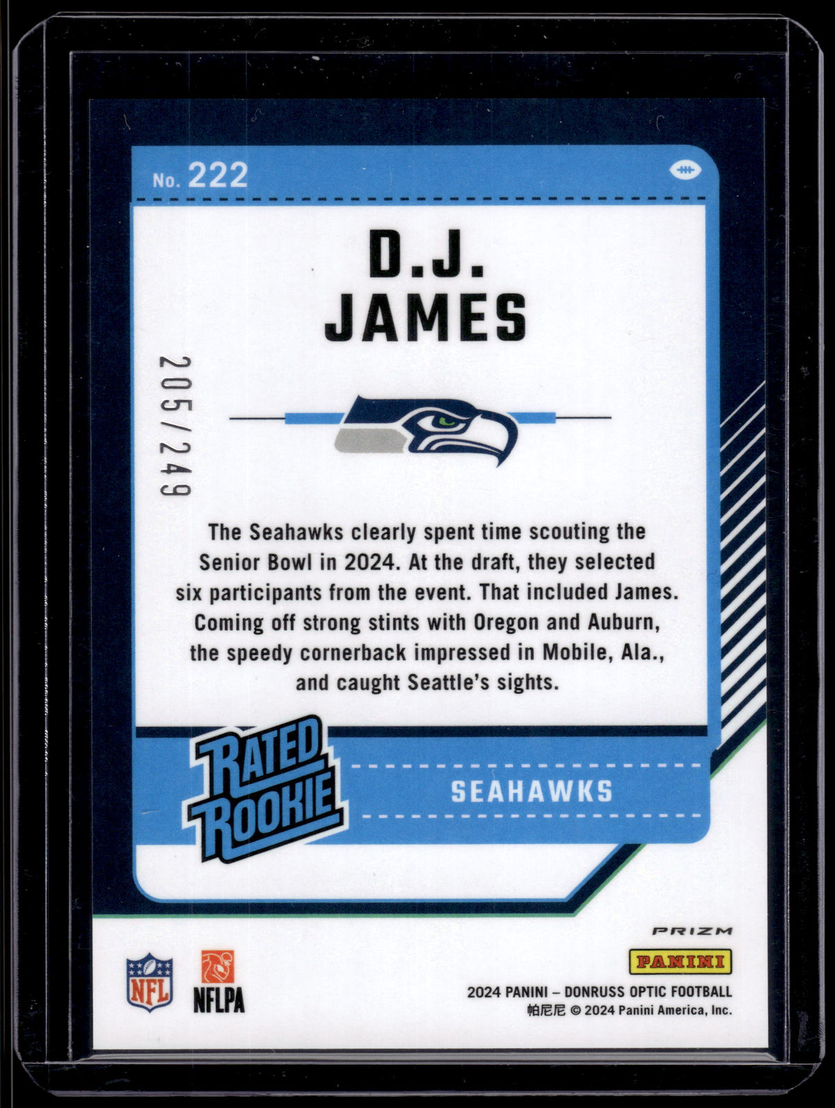HL-P02 2024 Panini Donruss Optic Prizm D.J. James #222 Orange /249 Rated Rookie