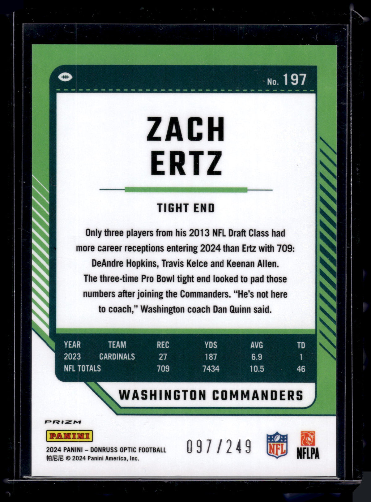 HL-P02 2024 Panini Donruss Optic Zach Ertz #197 Orange Prizm /249