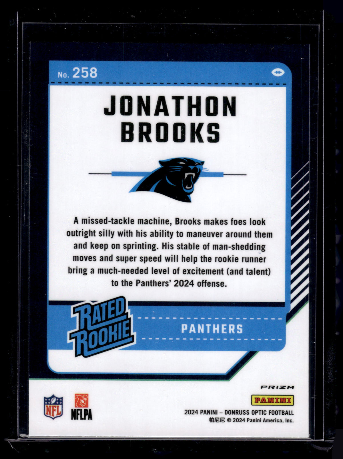 HL-P02 2024 Panini Donruss Optic Prizm Jonathon Brooks #258 Blue Hyper RR